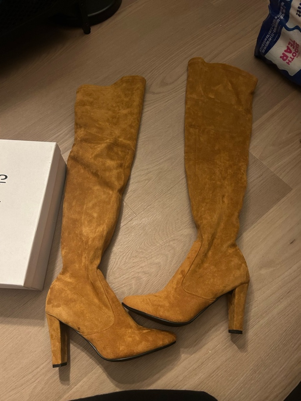 Suede Over-the-Knee Heeled Boots in Caramel
